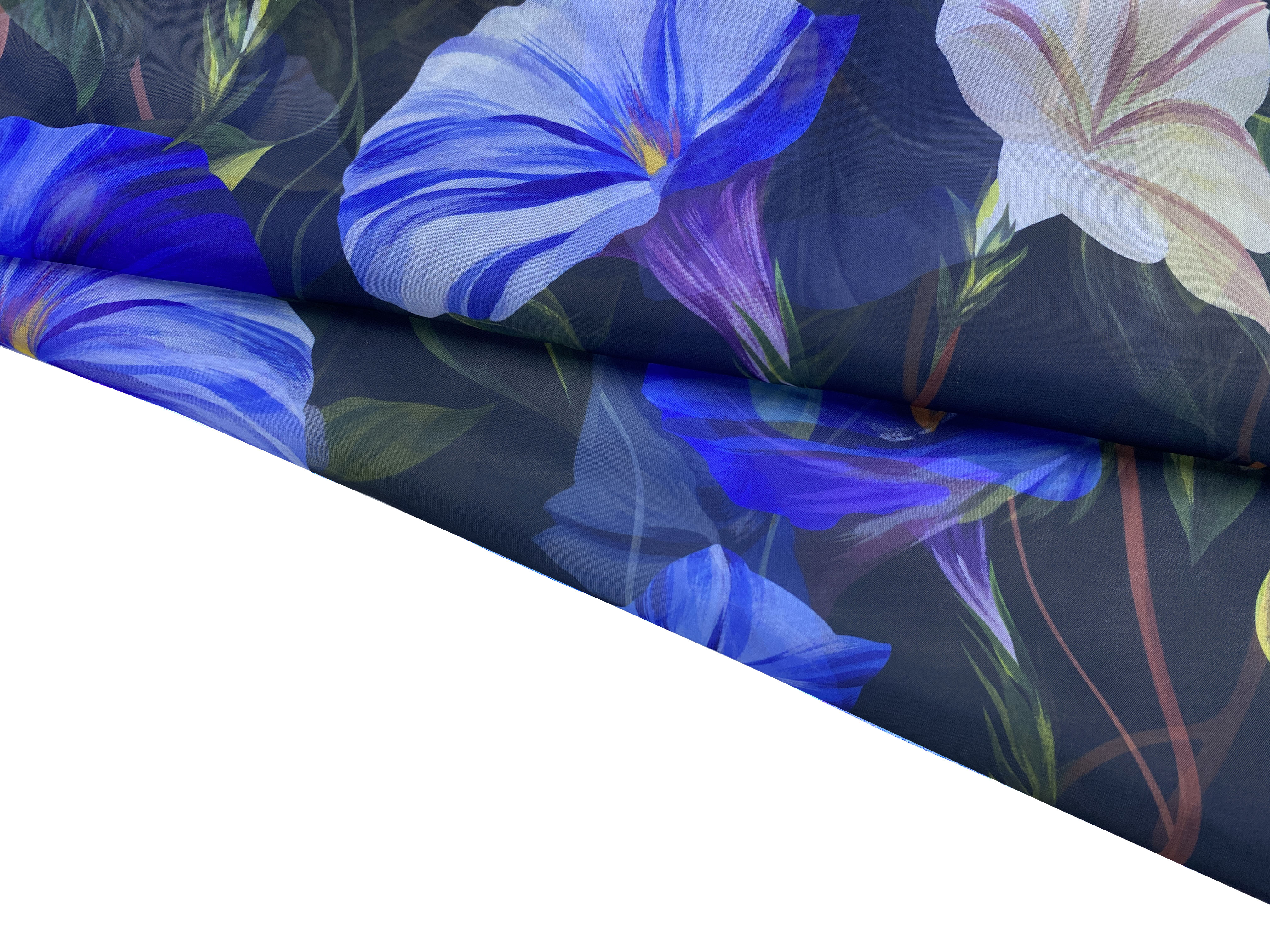 Ткань Шифон чёрного цвета с принтом вьюнок 24318 4